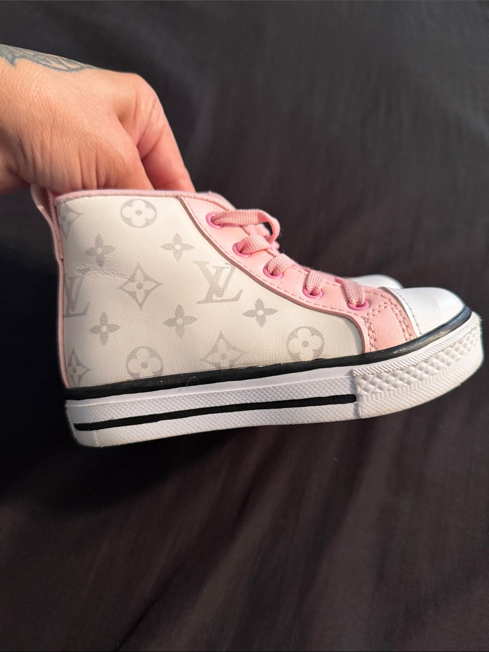 Kids Pink and White High-Top Sneakers